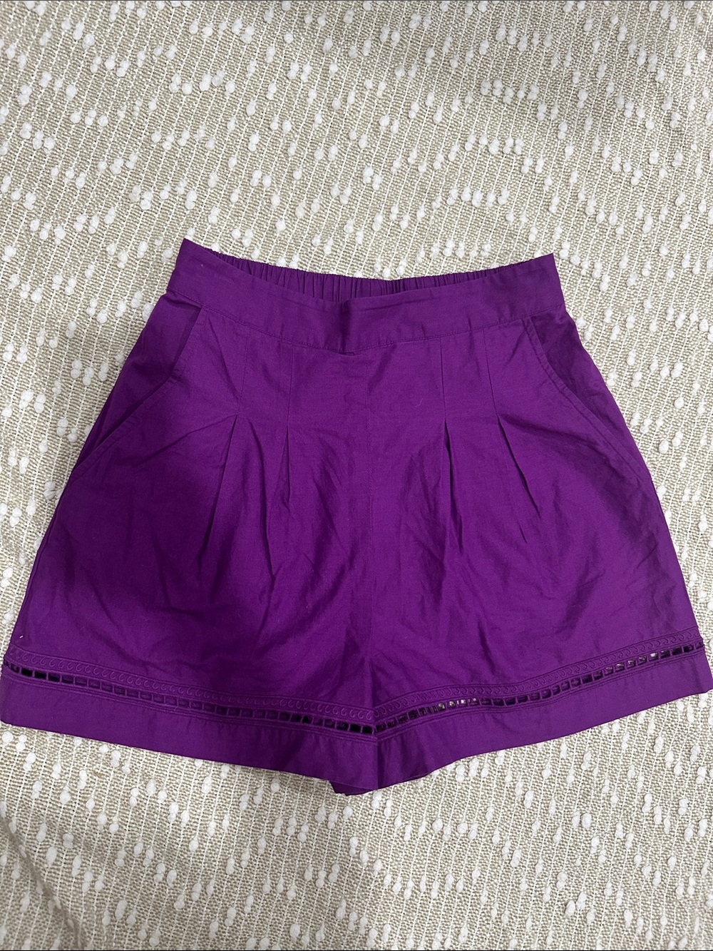 Sezane Purple High-Waist Pleated Shorts
